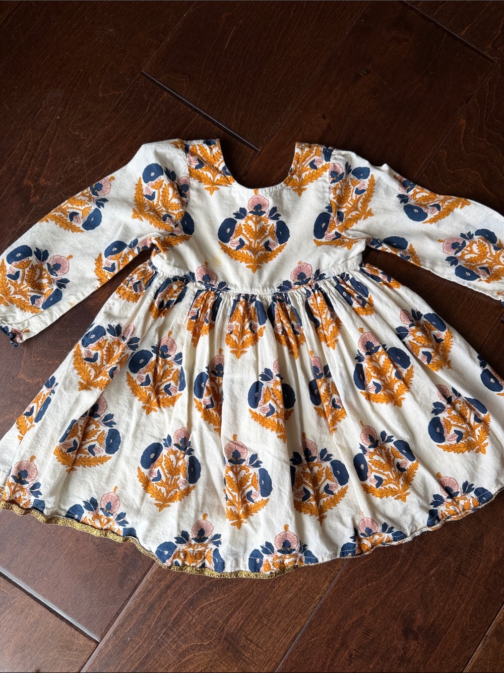 PINK CHICKEN: Floral Long-Sleeve Dress with Orange and Navy Print